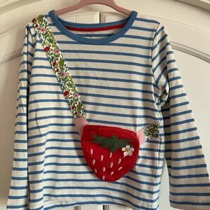 Boden Striped Shirt with Strawberry Bag New